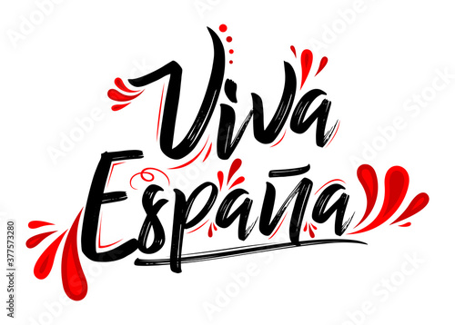 Viva Espana, Long Live Spain Spanish text, flag colors vector illustration.