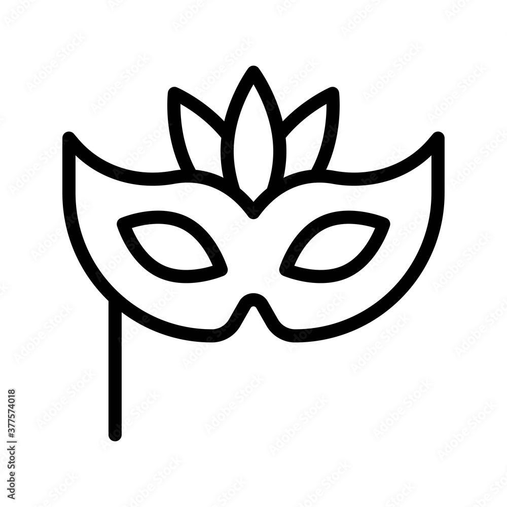 parade related eye mask or party mask with stick and leafs vector in lineal style,