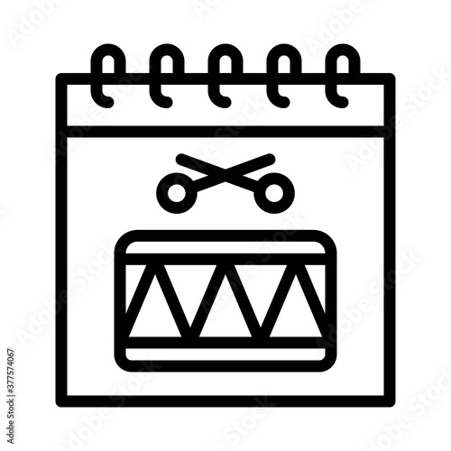 parade related calendar with drumsticks with drummer vector in lineal style,