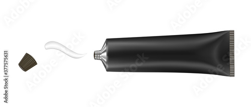 Vector illustration of cream or toothpaste tube. Ointment. Salve. Glue tube. Oil paint. Black tube