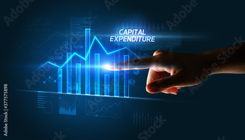 Hand touching CAPITAL EXPENDITURE button, business concept