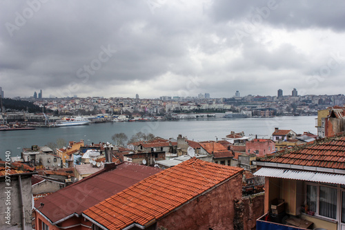 Photography Istanbul city skyline with bosphorus in a poor district