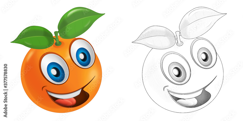 cartoon sketch scene fruit smiling and looking orange illustration cartoon sketch scene fruit smiling and looking orange illustration