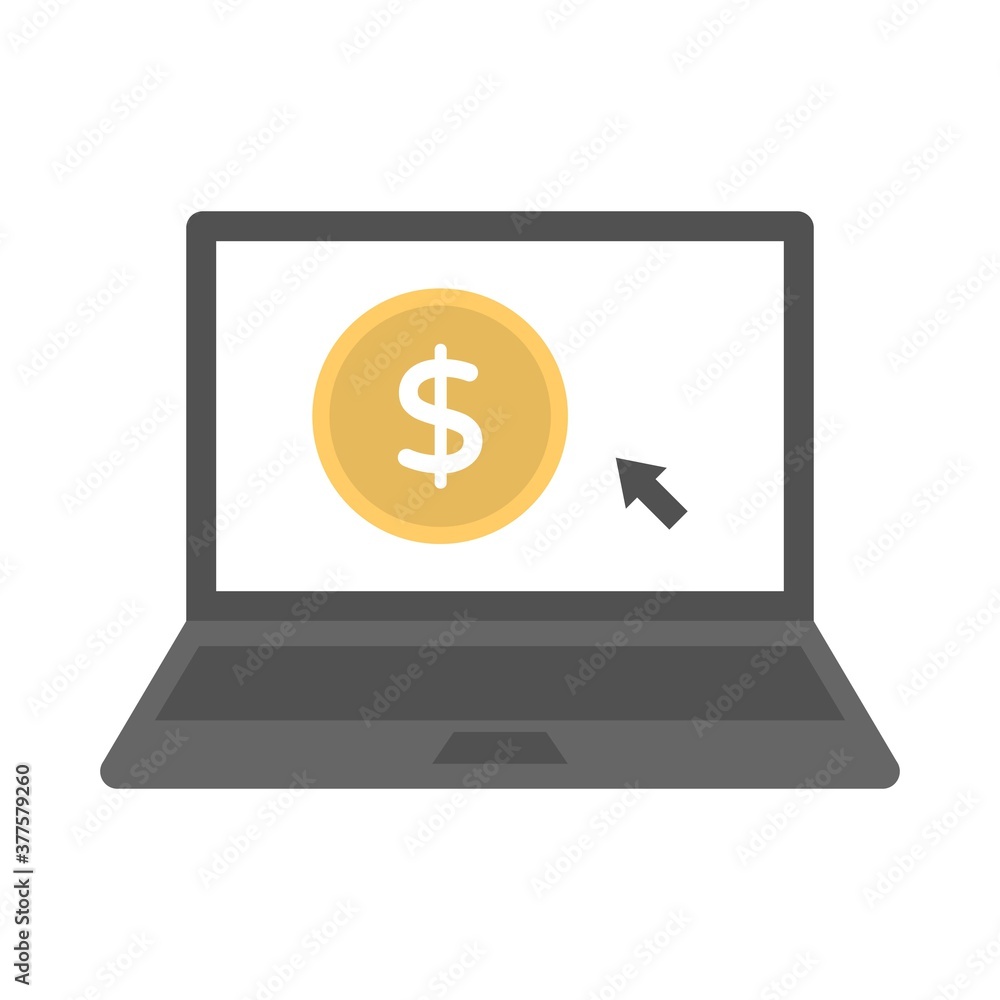 Concept of online earnings or income in the internet. Getting money from the computer. Vector illustration Concept of online earnings or income in the internet. Getting money from the computer. Vector illustration