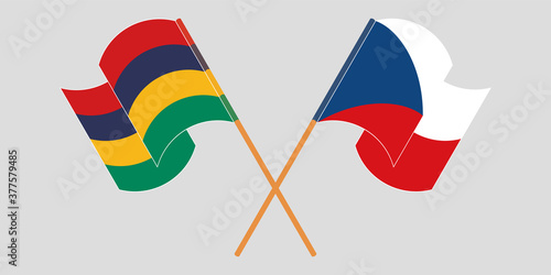 Crossed and waving flags of Mauritius and Czech Republic