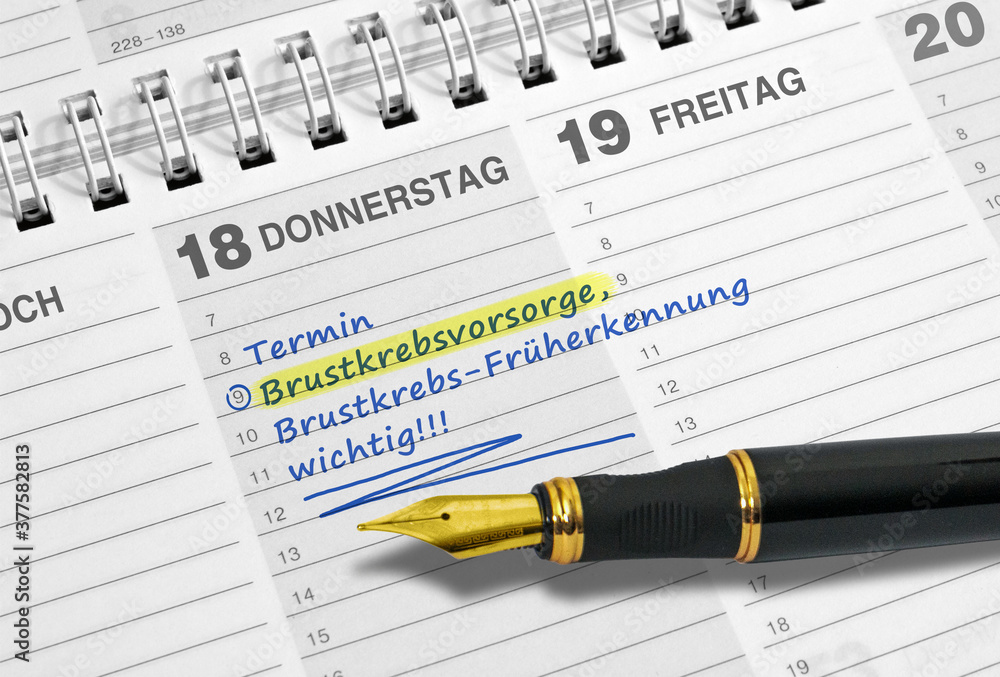 Terminnotiz, Brustkrebs, Vorsorgeuntersuchung, Terminnotiz, Brustkrebs, Vorsorgeuntersuchung,