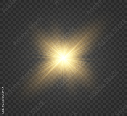 Transparent glow light effect with bright rays. The star exploded with sparkles and highlights. 