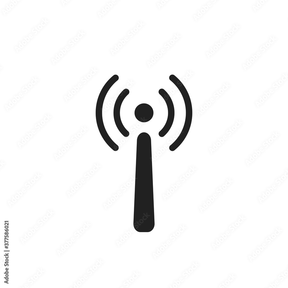 Signal tower icon, radio simple concept. Broadcast symbol, antenna sign in vector flat Signal tower icon, radio simple concept. Broadcast symbol, antenna sign in vector flat
