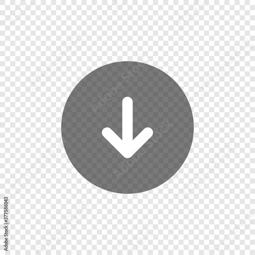 Download arrow icon on transparent background. Down circle app button. Upload web symbol in vector flat