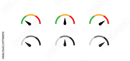 Speedometer color icon set. Gauge simple symbol. Level speed concept in vector flat