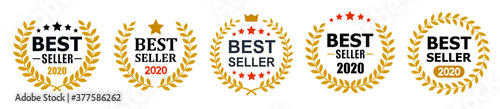 Set best seller icon design with laurel, best seller badge logo isolated - stock vector