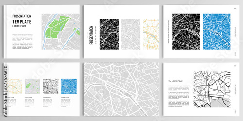 Vector layouts of presentation design templates with urban city map of Paris for brochure, cover design, flyer, book design, magazine, poster.