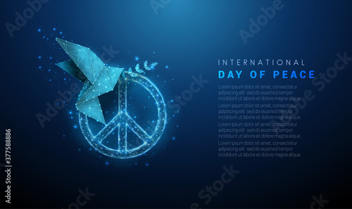 Abstract paper origami bird, olive branch, peace sign