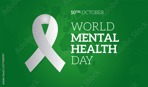 World Mental Health Day Green Background Illustration with Ribbon