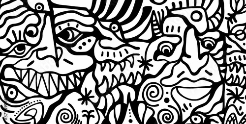Fototapeta Naklejka Na Ścianę i Meble -  Black and white pattern on white background, abstract design