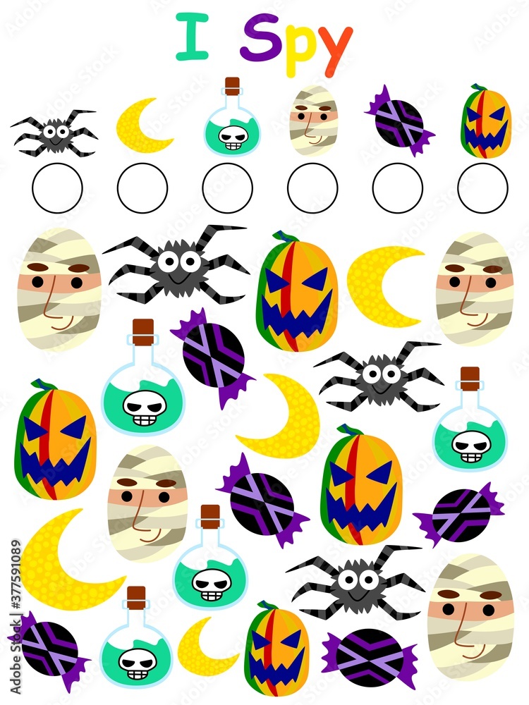 Halloween I spy game stock vector illustration. How many objects on ...