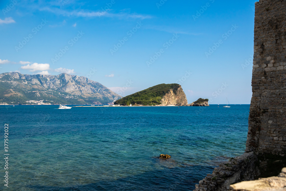 View of the islands of montenegro from the old town of budva