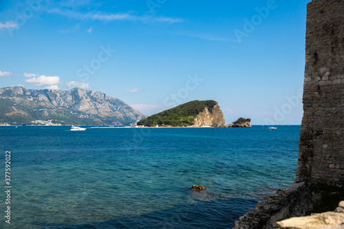 View of the islands of montenegro from the old town of budva