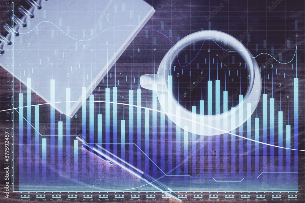 Double exposure of forex graph drawing and work table top veiw. Concept of financial analysis. Double exposure of forex graph drawing and work table top veiw. Concept of financial analysis.