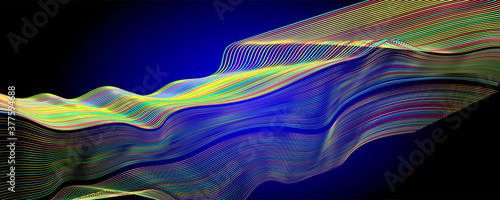 Lines neon on blue background bright multicolored space geometric banner music neon gradients colorful of abstract
