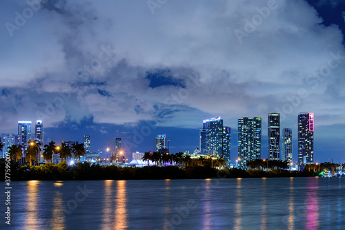 Beautiful Miami Florida skyline at sunset. Miami downtown.