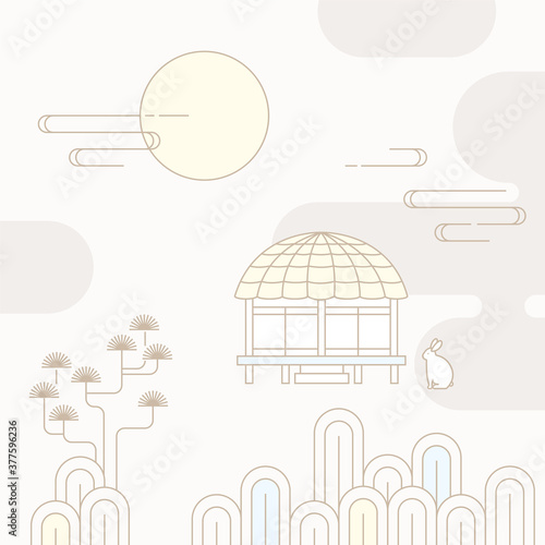 Korean traditional vector illustration with an old house.