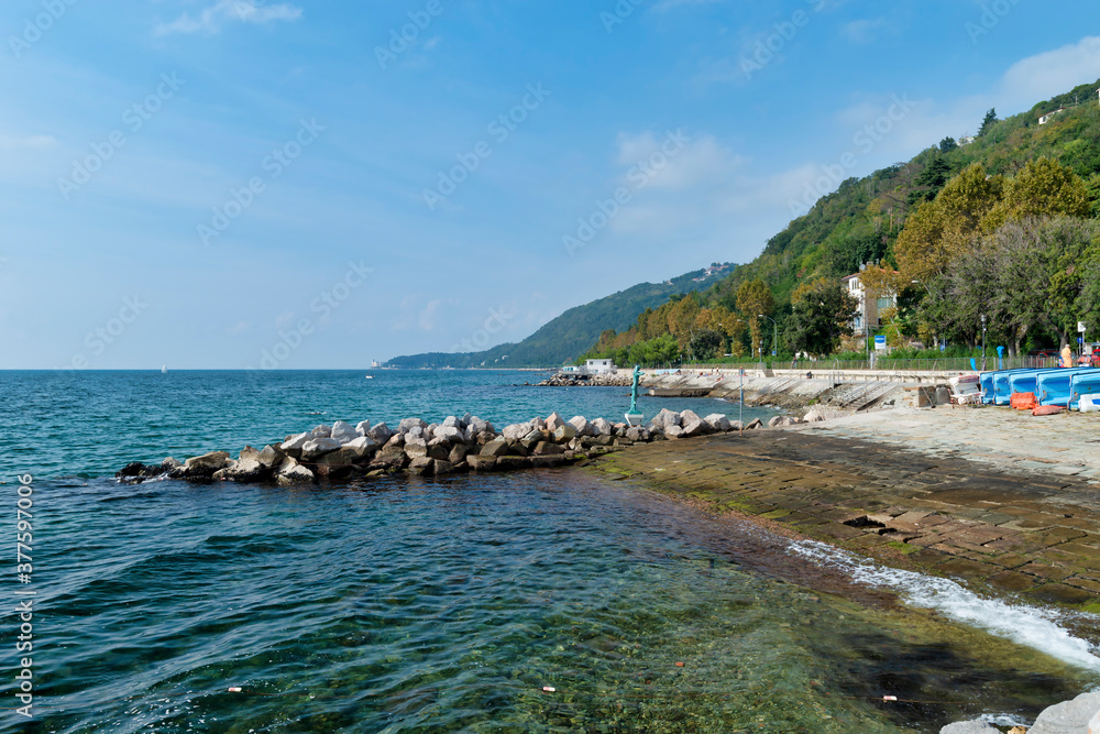 Coast of the Gulf of Trieste. Promenade by the sea, Trieste, Italy