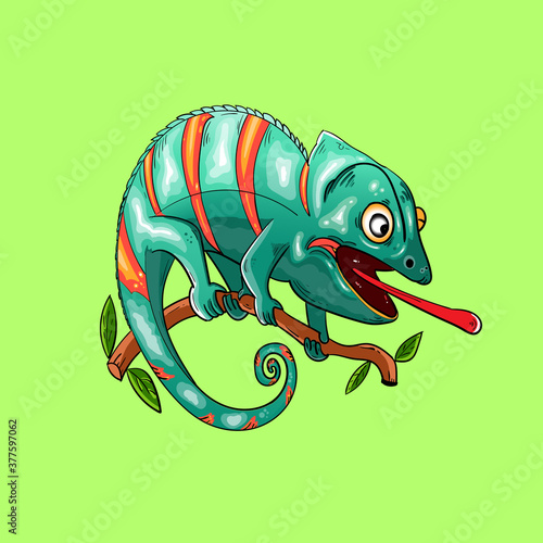 chameleon sticking her tongue out vector