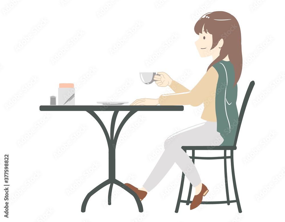 カフェで過ごす女性 ズボン(線無し) カフェで過ごす女性 ズボン(線無し)