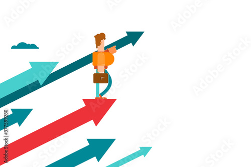 Movement towards success. The business man is moving forward. Illustration of the business man on the arrow