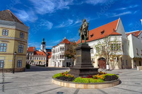 Kisfaudy Károly statue on the square in Győr city in Hungary photo