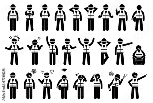 Vászonkép Industrial workers feelings, emotions, and actions icons set
