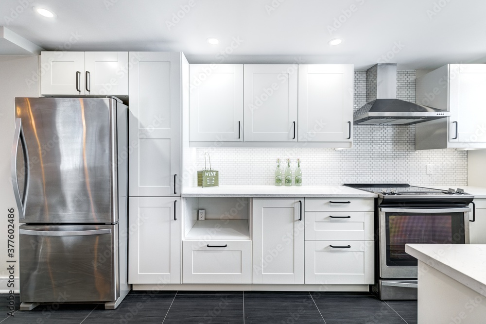 Fototapeta premium Real Estate Photography - Renovated furnished for sale house in Montreal's suburb with bathroom, basement and new kitchen 