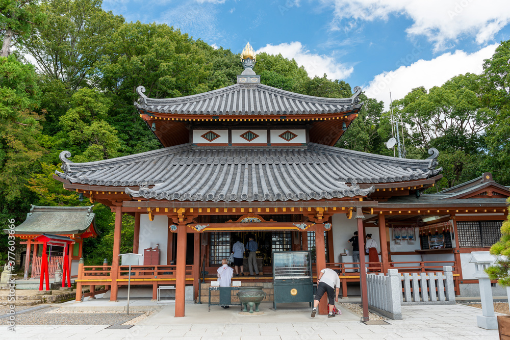 Hall with an enshrined statue of Kobo Daishi of Nakayamadera temple in Takarazuka city, Hyogo, Japan. Notes: no property release is required which was confirmed with the temple. Hall with an enshrined statue of Kobo Daishi of Nakayamadera temple in Takarazuka city, Hyogo, Japan. Notes: no property release is required which was confirmed with the temple.