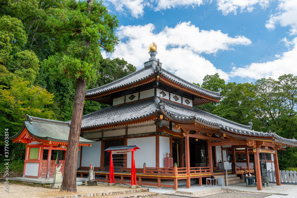 Hall with an enshrined statue of Kobo Daishi of Nakayamadera temple in Takarazuka city, Hyogo, Japan. Notes: no property release is required which was confirmed with the temple. Hall with an enshrined statue of Kobo Daishi of Nakayamadera temple in Takarazuka city, Hyogo, Japan. Notes: no property release is required which was confirmed with the temple.