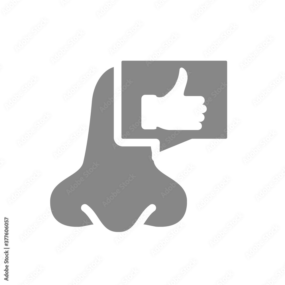 Nose with thumb up in chat bubble grey icon. Olfactory organ symbol Nose with thumb up in chat bubble grey icon. Olfactory organ symbol