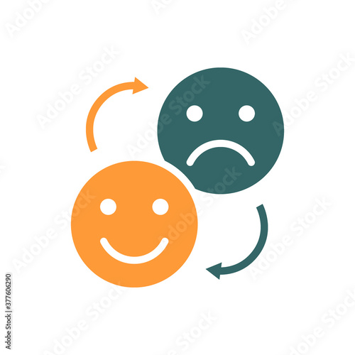 Changing positive and negative emoji colored icon. Exchange of emotions symbol