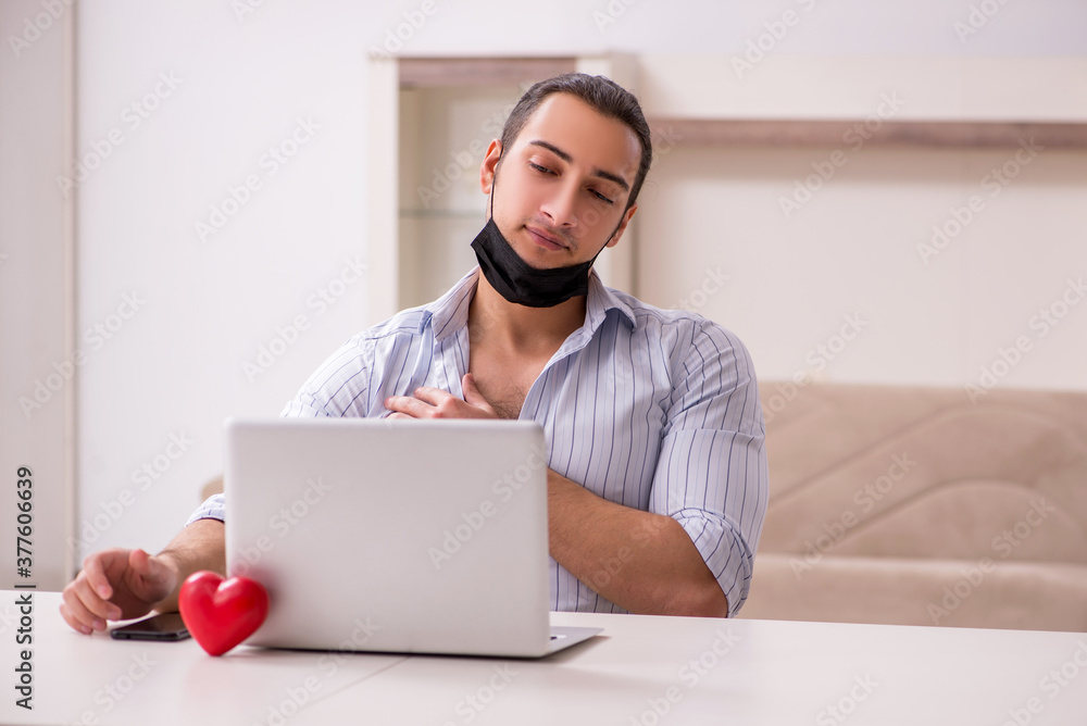 Young man in love during pandemic disease Young man in love during pandemic disease