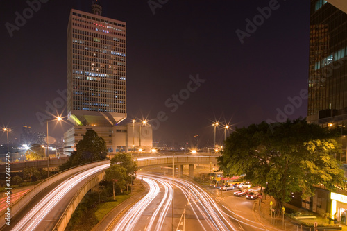 City Skyline and Night Traffic, Hong Kong, China photo