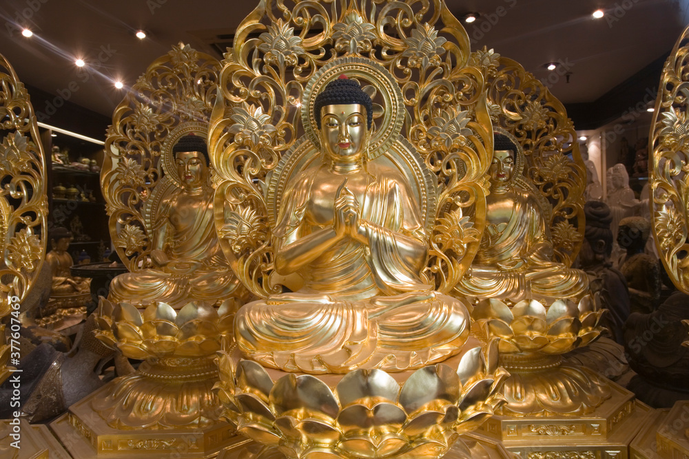 Fototapeta premium Buddha Statues in Gift Shop, Hong Kong, China