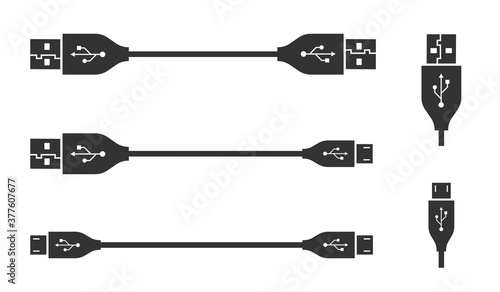 USB and micro plugs and adapter cable icons