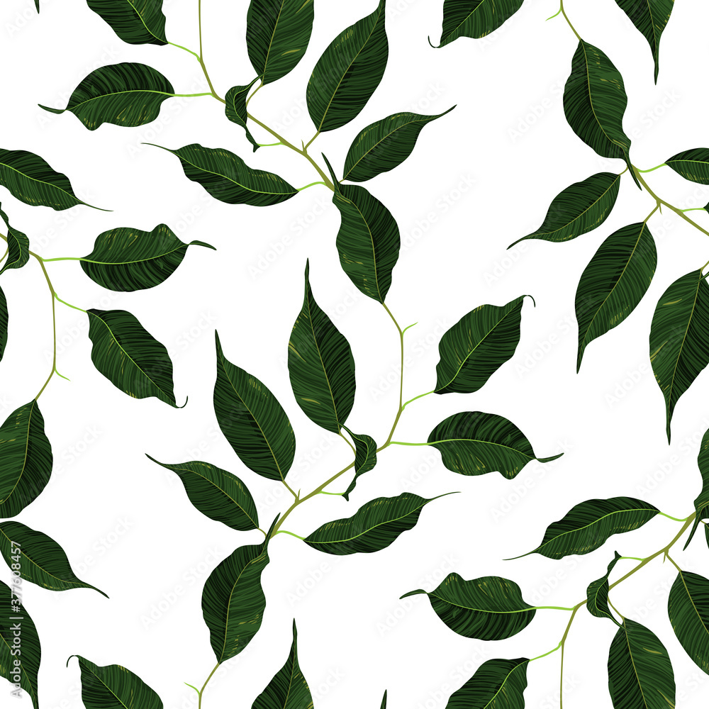 Green ficus rubber plant branch leaf seamless pattern texture background vector art Green ficus rubber plant branch leaf seamless pattern texture background vector art
