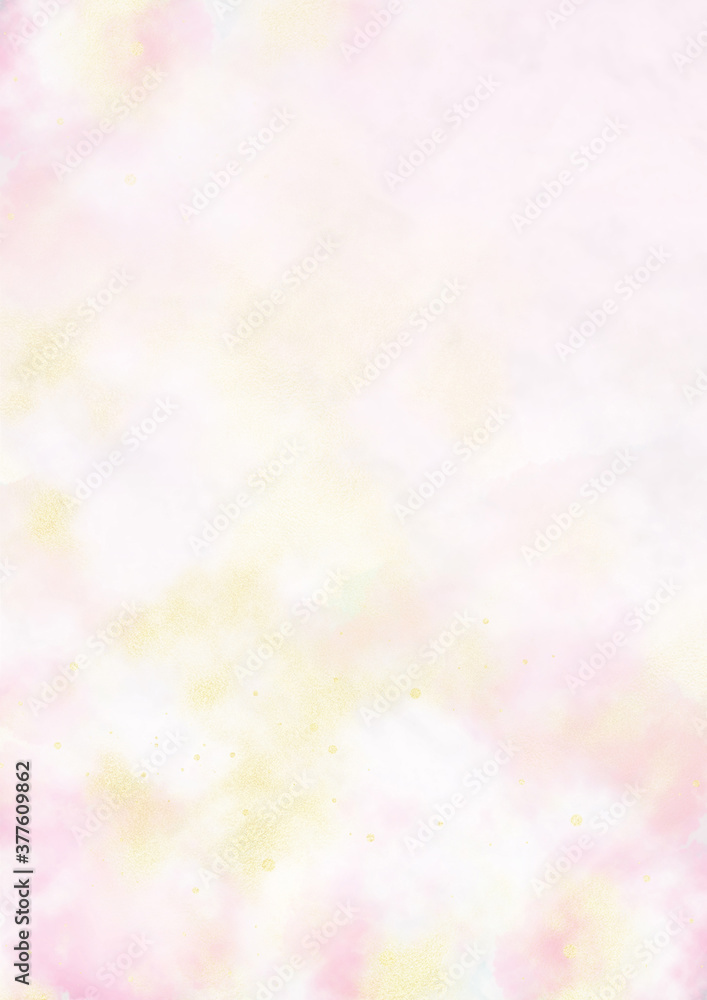 水彩と金箔の雲模様　幻想的な背景素材（桜色）縦
