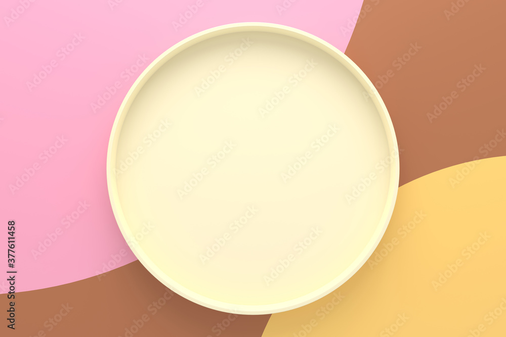 Abstract background of circle shape tray. 3D rendering.