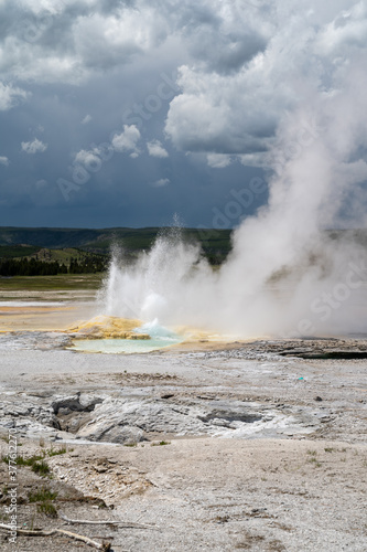 The Fountain Geyser erupts in Yellowstone National Park