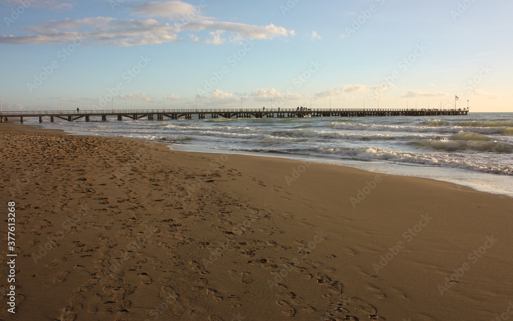 by the sea on the sandy beach of an Italian beach establishment in Versilia, Tuscany