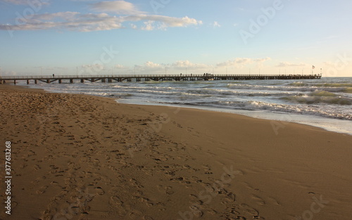 by the sea on the sandy beach of an Italian beach establishment in Versilia  Tuscany