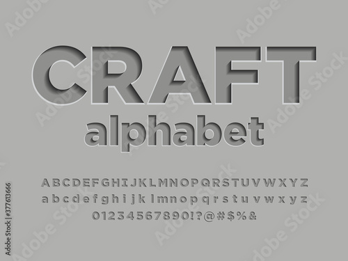 Modern embossed alphabet design with uppercase,lowercase, numbers and symbols photo