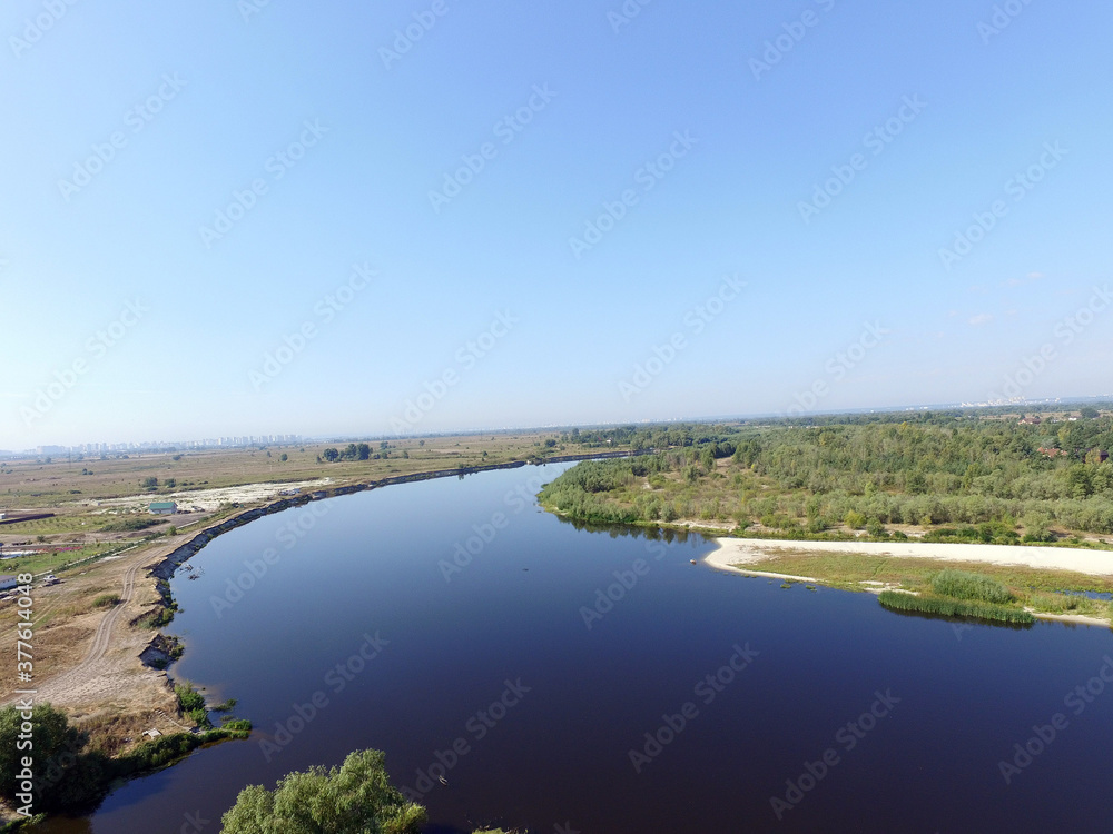 Aerial view of the saburb landscape (drone image). Near Kiev