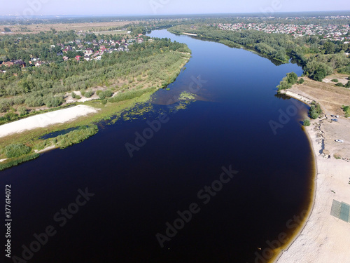 Aerial view of the saburb landscape  drone image . Near Kiev